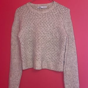 ZARA beige beaded pearl knit sweater size medium
